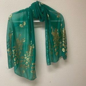 Green & gold peacock scarf